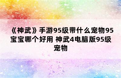 《神武》手游95级带什么宠物95宝宝哪个好用 神武4电脑版95级宠物